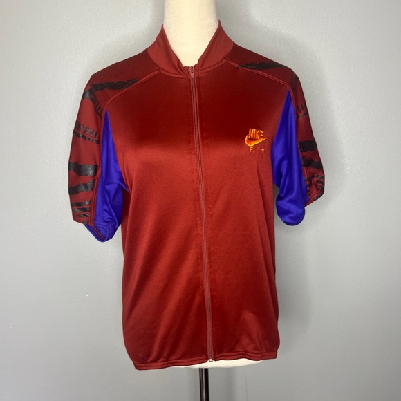 Nike FIT Full Zip Cycle Shirt Shirt Sleeve Med/Large Red Purple Athletic Bike - Picture 1 of 10